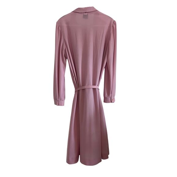Vintage Lady Jennifer Pink Pleated Dress with Belt Long Sleeve Midi Size READ - Picture 3 of 9